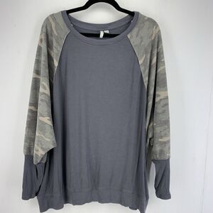 Camouflage Long Sleeve Thermal Henley Womens 22 24W Crewneck Pullover Top Casual